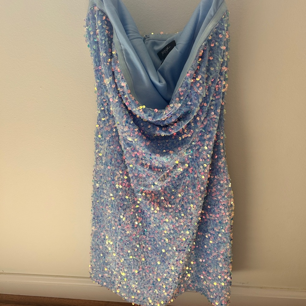 Nasty Gal Premium Velvet Seqiun Bandeau Mini Dress Blue Size 6 - Picture 5 of 9